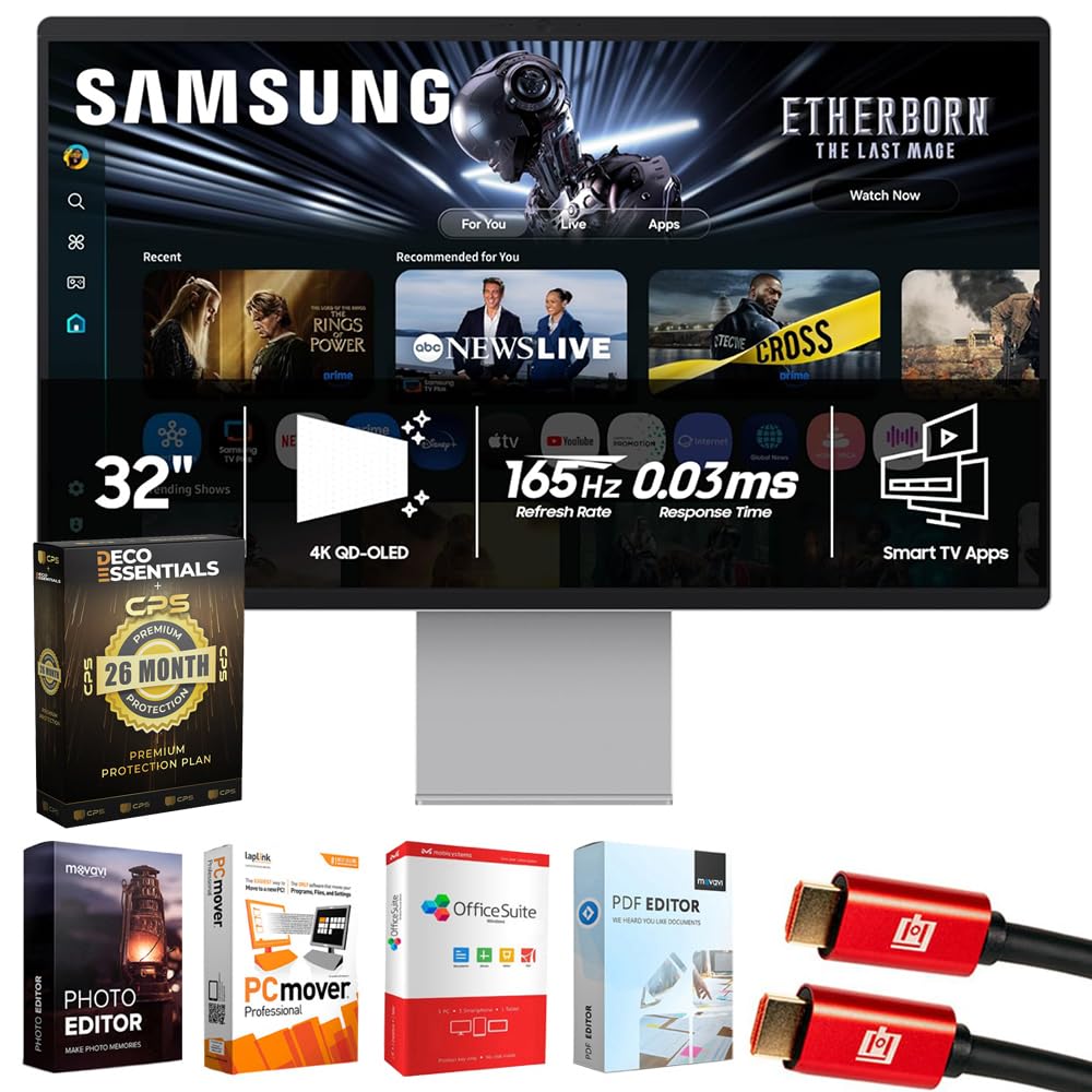 Samsung 32 OLED M9 (M90SF) Smart Monitor with 4K QD-OLED, 165Hz LS32FM902SNXZA Bundle with Elite Suite 18, 2X HDMI Cable and Deco Gear CPS Exclusive 26 Month Protection Pack (BEACH-CPS-26M2000)