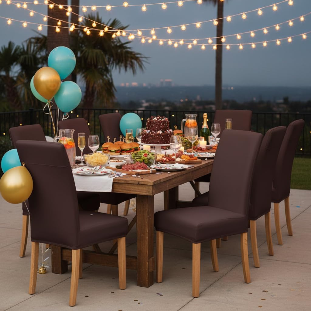 impermeabile in pelle sintetica PU elasticizzato sedia da pranzo sedia per proteggere Slipcover (Marrone)