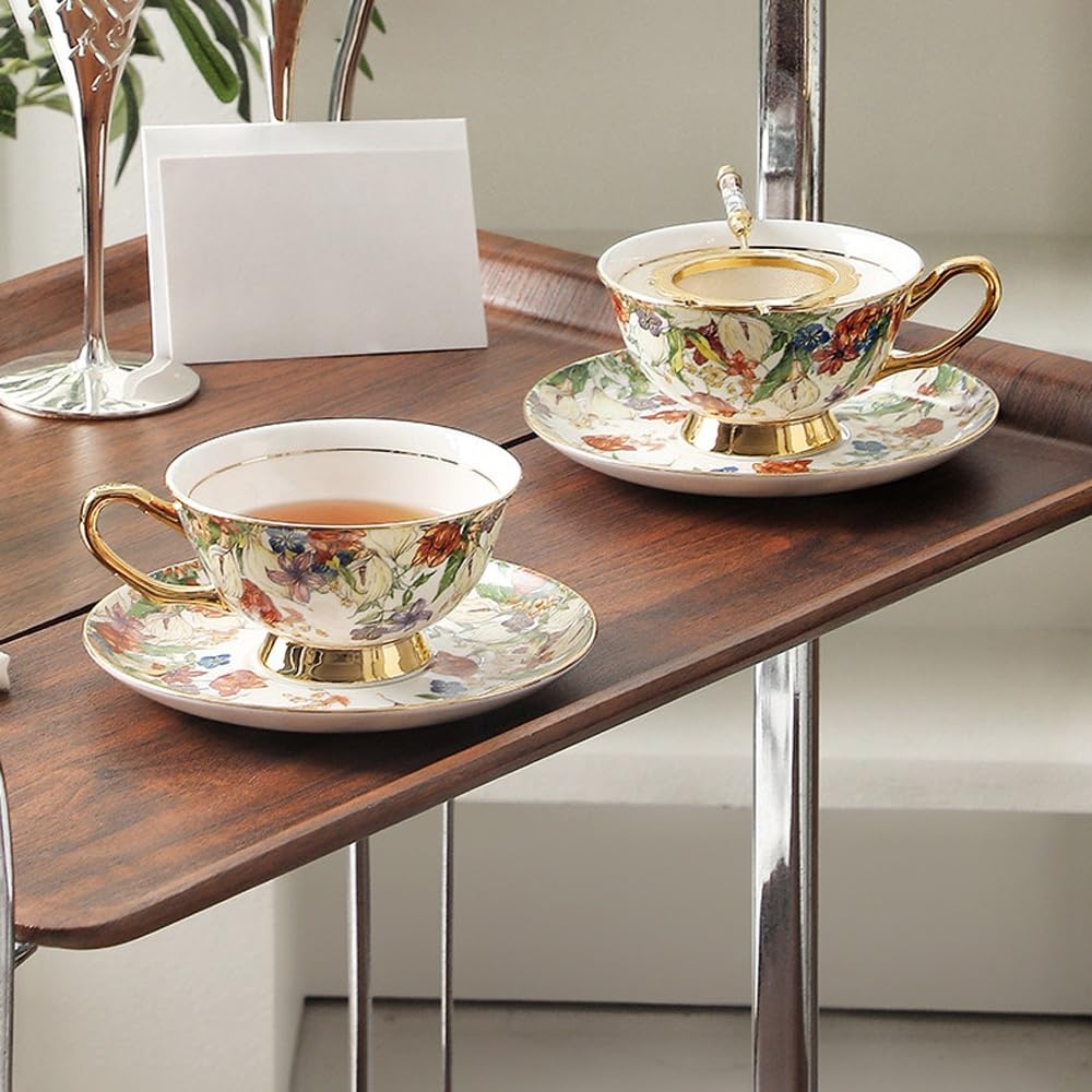 Zestaw filiżanek do kawy i spodków - Zestaw filiżanek do espresso Fine Bone China, Zestaw ceramicznych filiżanek do herbaty z opakowaniem prezentowym