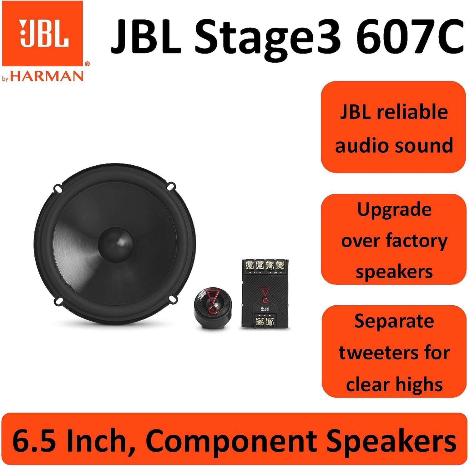 JBL Stage3 607C Sistema Componenti impianto Stereo Altoparlanti auto a 2 vie - da 250 watt Casse Auto JBL Pro Sound con altoparlante integrati da 16 - 17 cm e tweeter separati