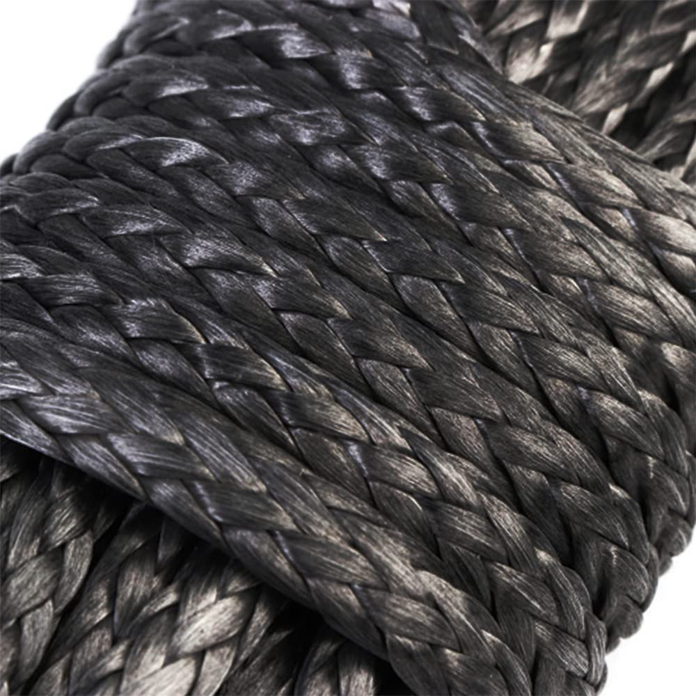 1/4" x 50' 7700LBs Corde de câble de Ligne de treuil synthétique avec Gaine - Noir