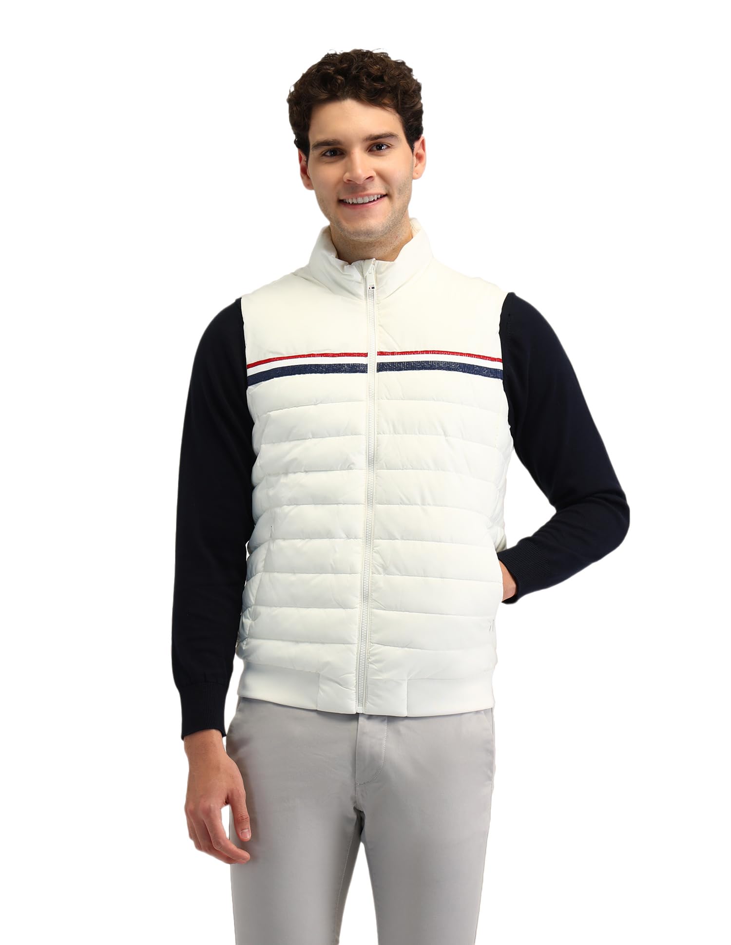 u.s. polo assn. Men's White Striped High neck Sleeveless Casual Polyester Regular Fit Jacket-picture-22