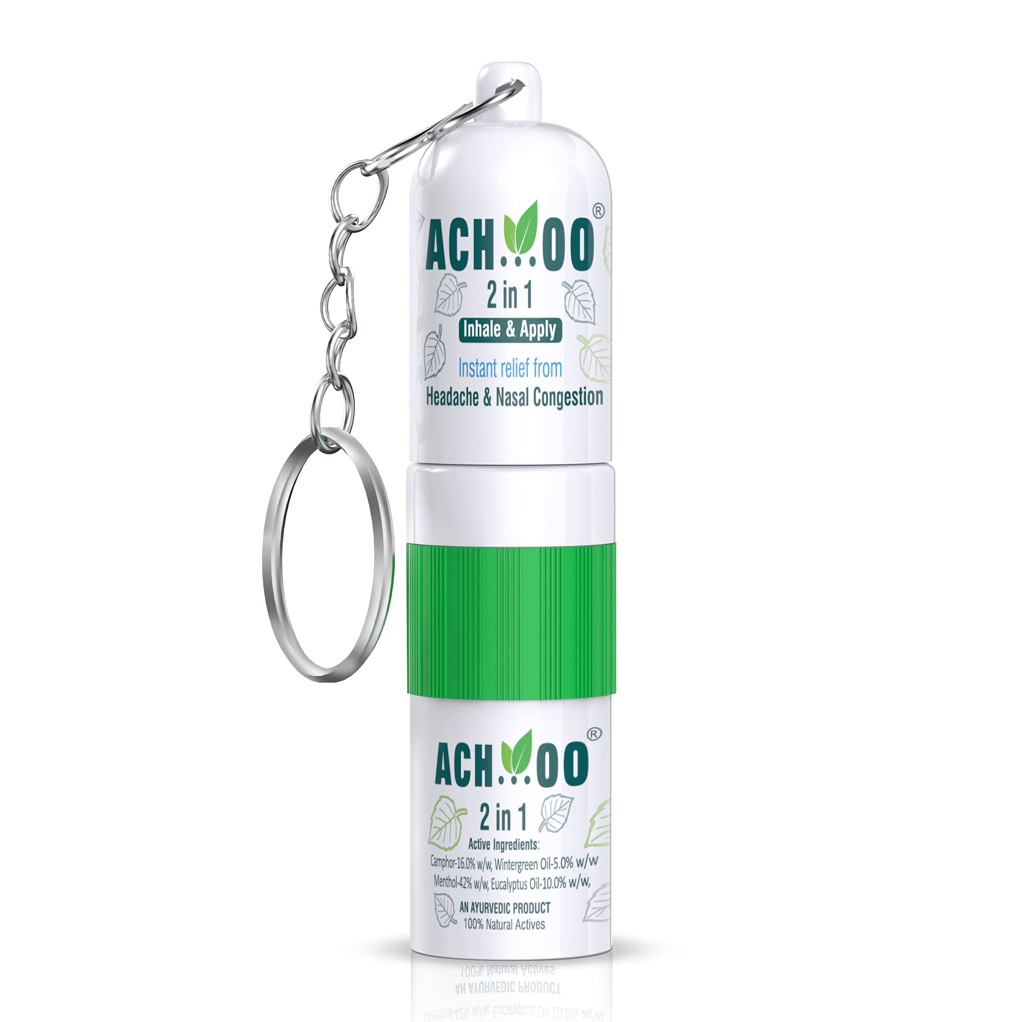 ACHOO 2 In 1 Inhaler And Roll on For Headache, Cold & Nasal Congestion With Natural Ingredients (Pack of 1 x 2ml)