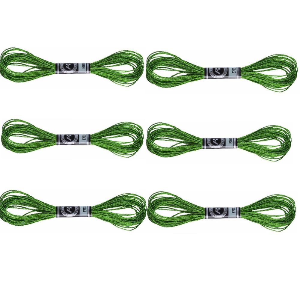 Glitter Embroidery Floss Cross Stitch Thread Metallic Embroidery Thread for Friendship Ribbons,Knitting,Cross Stitch Project,6 Skeins (Green)