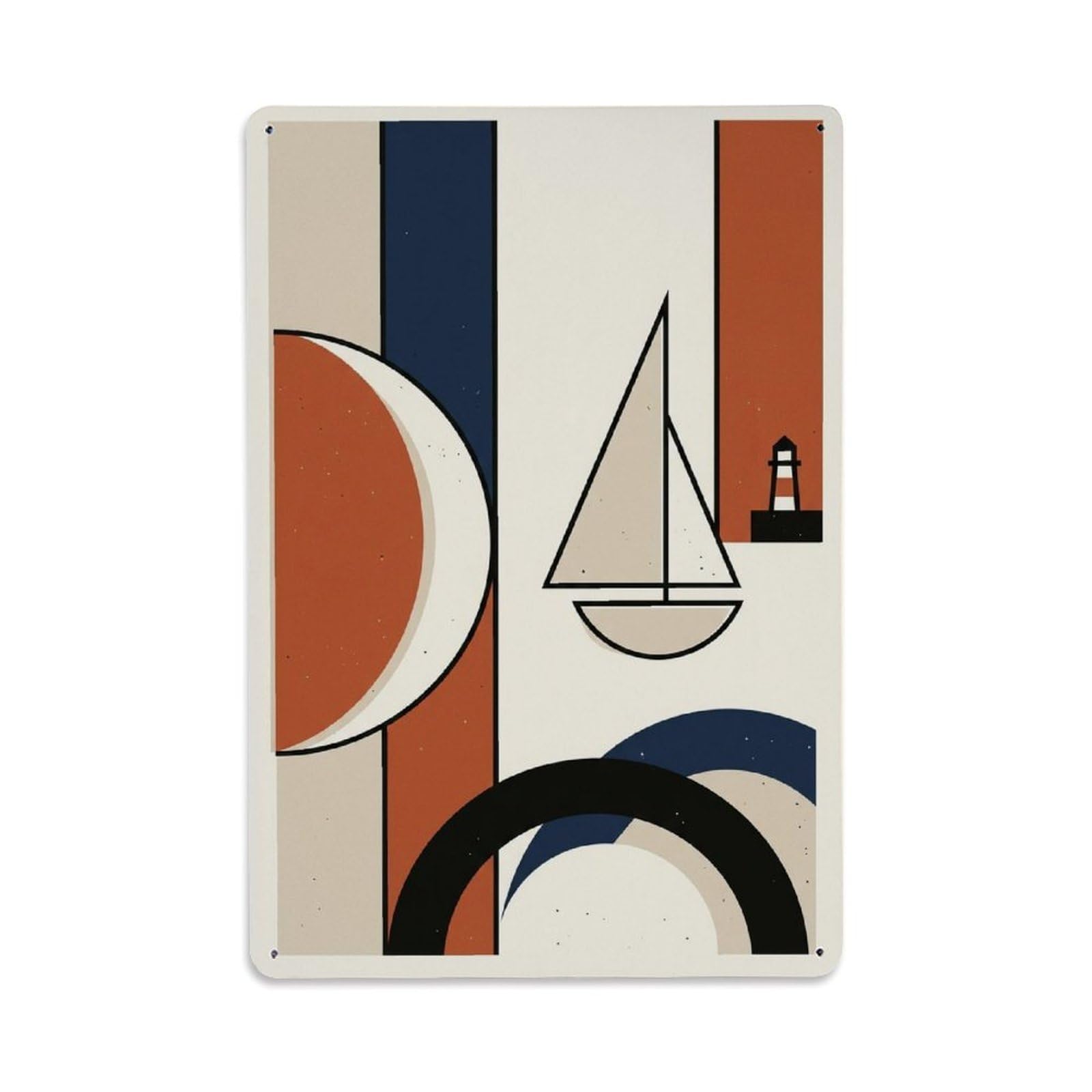 Vertical Shape Layout Harbor Sailboat Rounded Forms Metal Tin Sign Plaque Wall Decor for Cafe, Man Cave, Club Bar, Office, Home Garden Round Metal Poster 8x12Inch