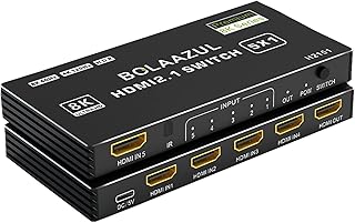 8K HDMI 2.1 Switch 120Hz 4K 5 in 1 Out, BolAAzuL 8K@60Hz HDMI 2.1 Splitter Switcher Selector Box 5-Port with Remote 4K 120Hz 2K 144Hz, HDMI 5x1 HDR, 48Gbps, CEC, Dolby Vision, for Xbox Series X PS5