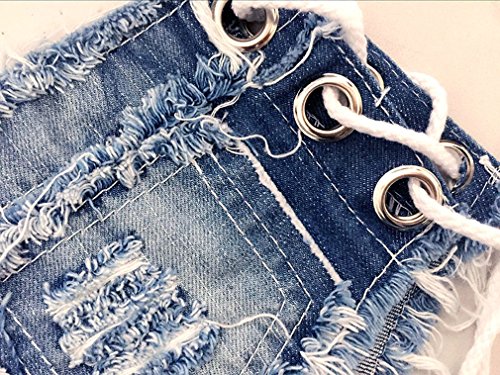 Soojun Women's Low Rise Lace Up Cheeky Mini Denim Shorts Clubwear, Medium, 2 Blue - Thumbnail 5