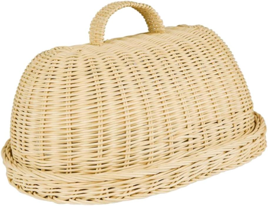 Ciieeo Rattan Food with Protective Lid for Kitchen Bread and Fruit Storage and Dustproof Woven Basket for Freshness Preservation Elegant Khaki for Home Use