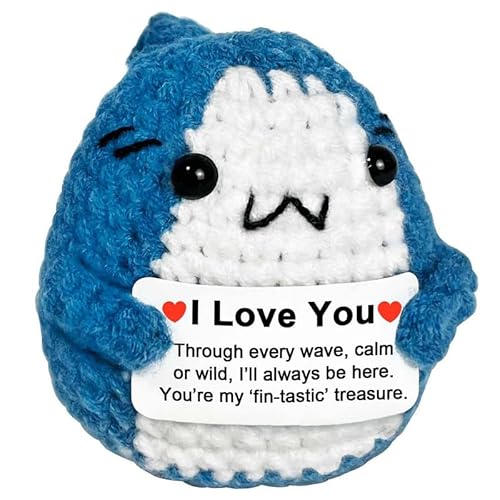 I Love You Gifts for Her Him Boyfriend Girlfriend, Long Distance Relationship Anniversary Love Brithday Gift for Wife Husband, Small Positive Animals Crochet Shark Presents for Daughter Son - I Love You