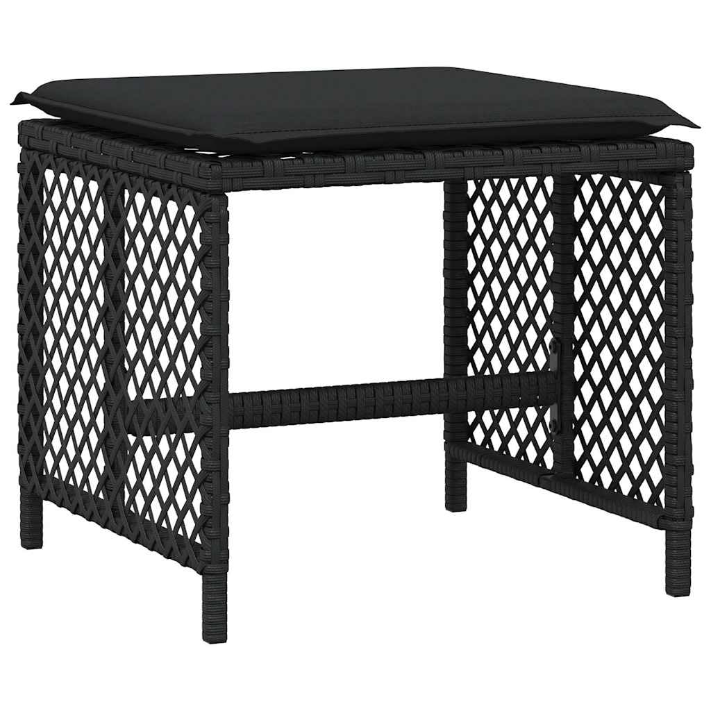 Fengshui Taboret ogrodowy z poduszką, zestaw 4 szt., kolor czarny, 41 x 41 x 36 cm, polirattanowy