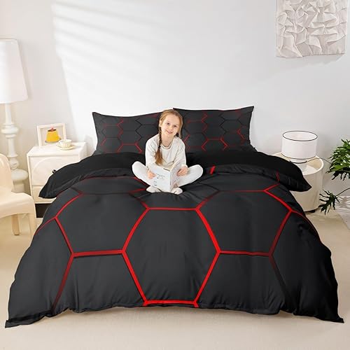 Miniatura 4 de Juego de funda de edredón con diseño de panal de abeja, diseño geométrico moderno con diseño hexagonal para niños y niños, juego de funda de edredón