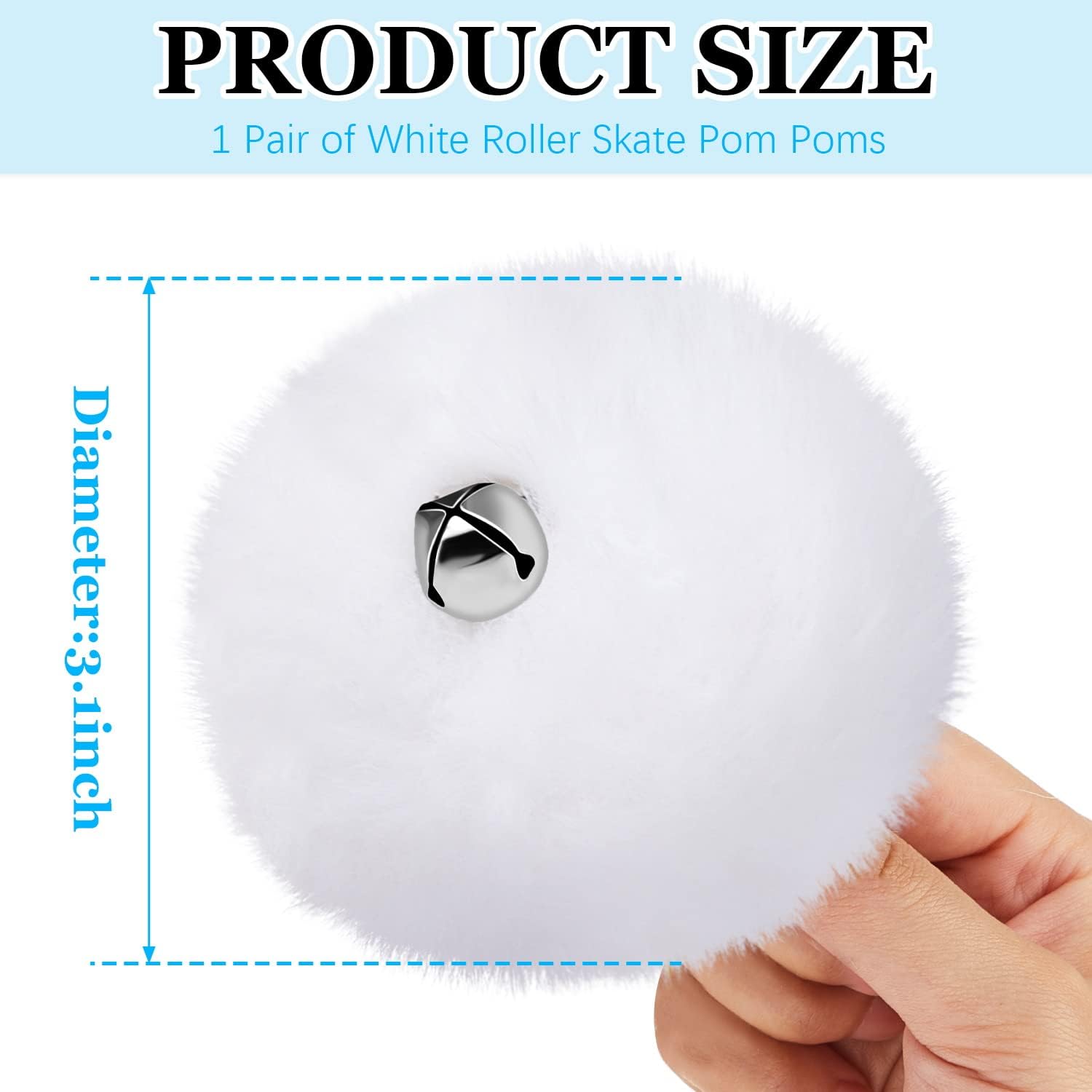 Sumind 2 Pieces Roller Skate Pom Poms with Bells for Women Girls Princess Fluffy Tie on Fuzzy Pompom Puff Balls for Quad Roller Skate Accessories(8 cm,White) image 2
