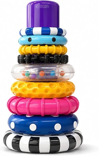 Storio Stacks of Circles Stacking Ring Toy for Babies 6+ Months | 9-Piece Multi-Color STEM Learning | Educational Baby Toy...