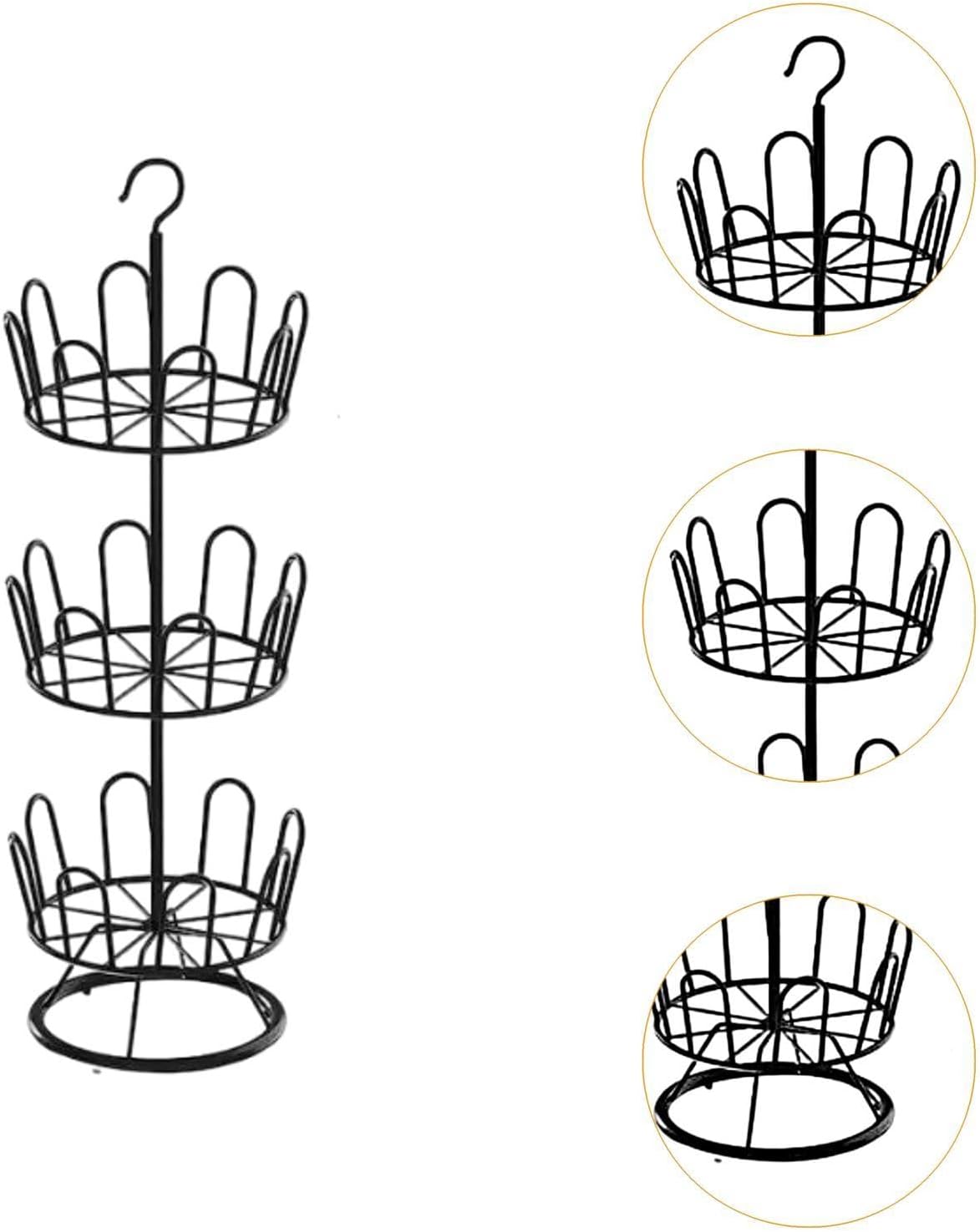 Rotating Shoe Rack. Standing Circular Rack with Outstanding Design, Black 3 Tiers