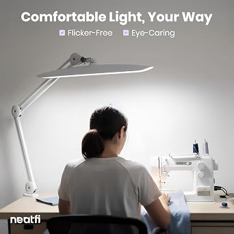 Neatfi Pro Series XL LED Task Lamp | 2,200 Lumens | 20W | CRI 95 | 20-Inch Wide Shade | Dimmable | Adjustable CCT Light Modes | Light for Home, Office, Crafts, Nails & Hobbies (White, CCT with Clamp)