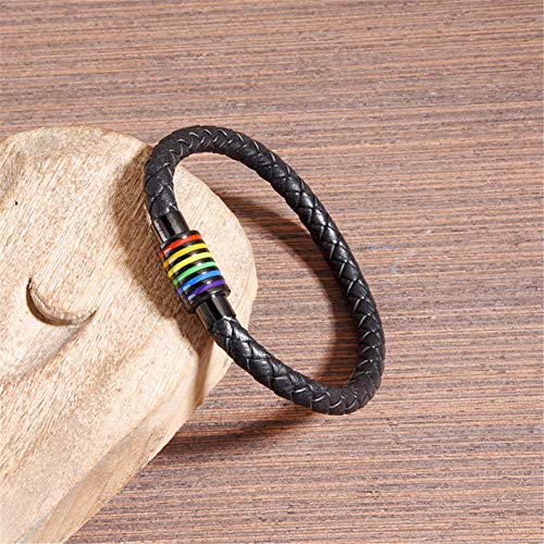 Image of Leather Braided LGBT Rainbow Bangle Bracelet - Gay & Lesbian Pride