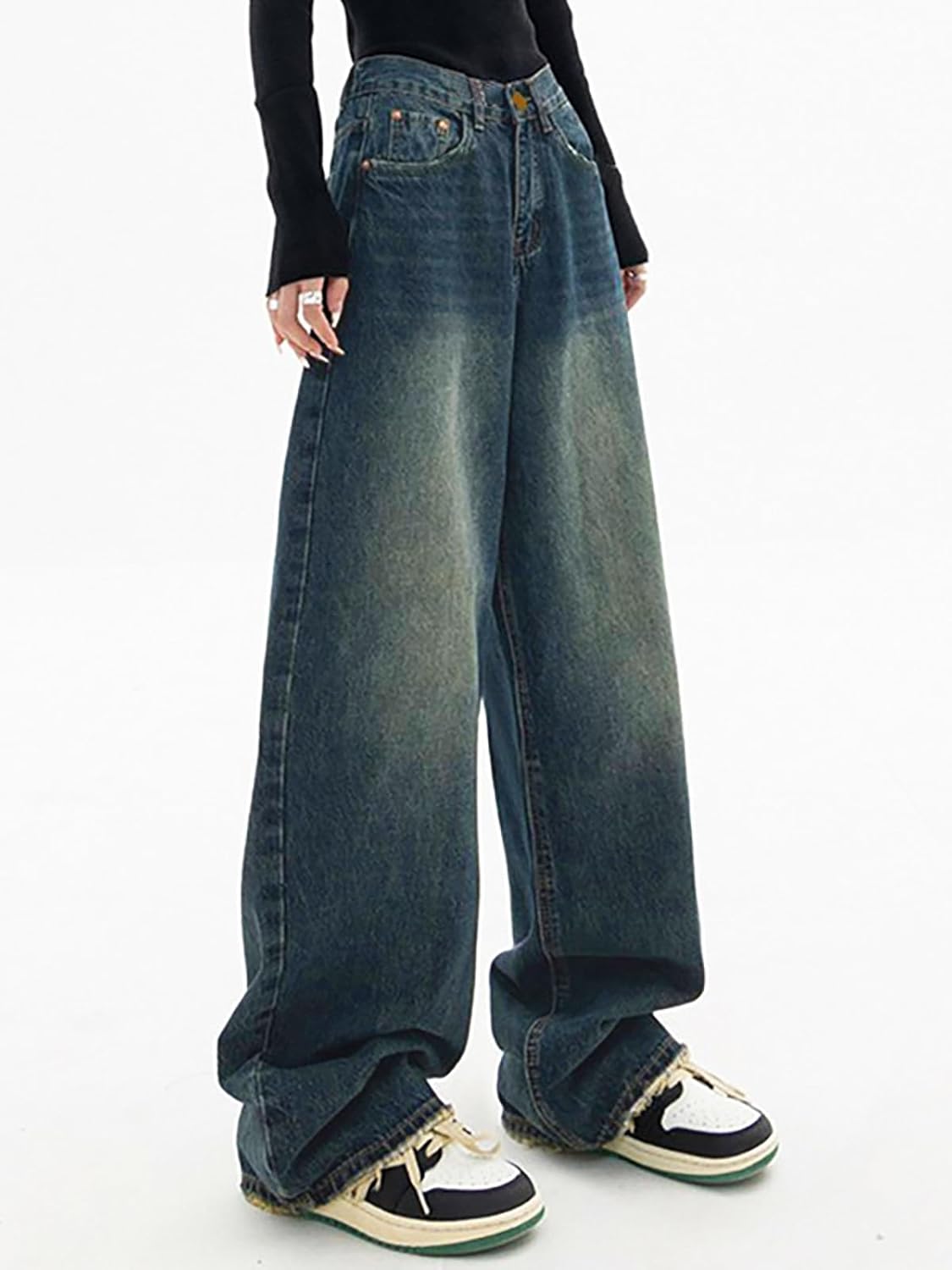 High Waist Baggy Jeans for Women Y2K Wide Leg Jeans Loose Vintage Boyfriend Denim Pants Blue - Image 2