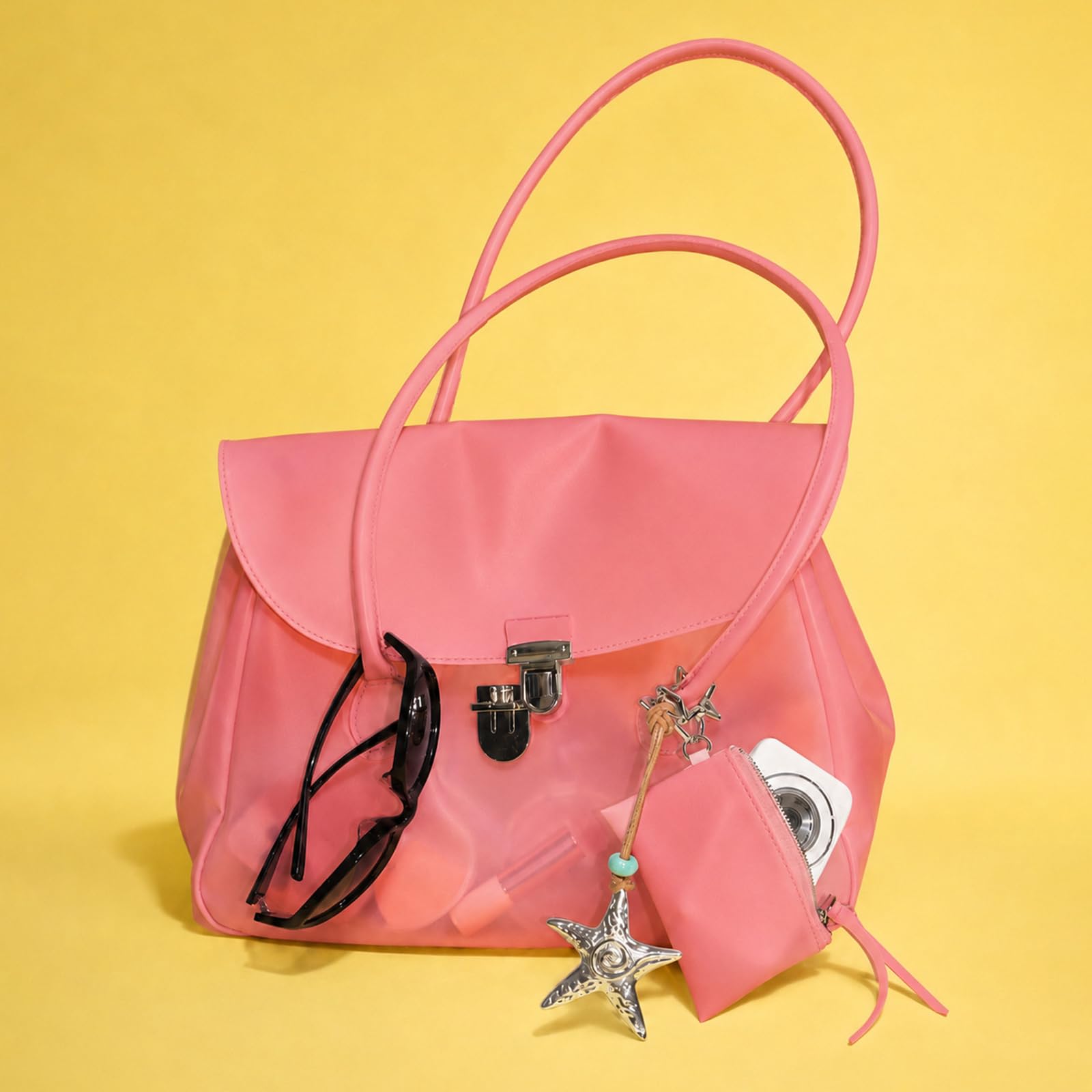 Bolso Tote Jelly para Mujeres, Impermeable, Hecho de PVC, Bolsa de Playa con Colgante de Estrella, Estilo Y2K, Bolsa de Mano Elegante para Trabajar y Pasear, Ideal para Playa y Compras