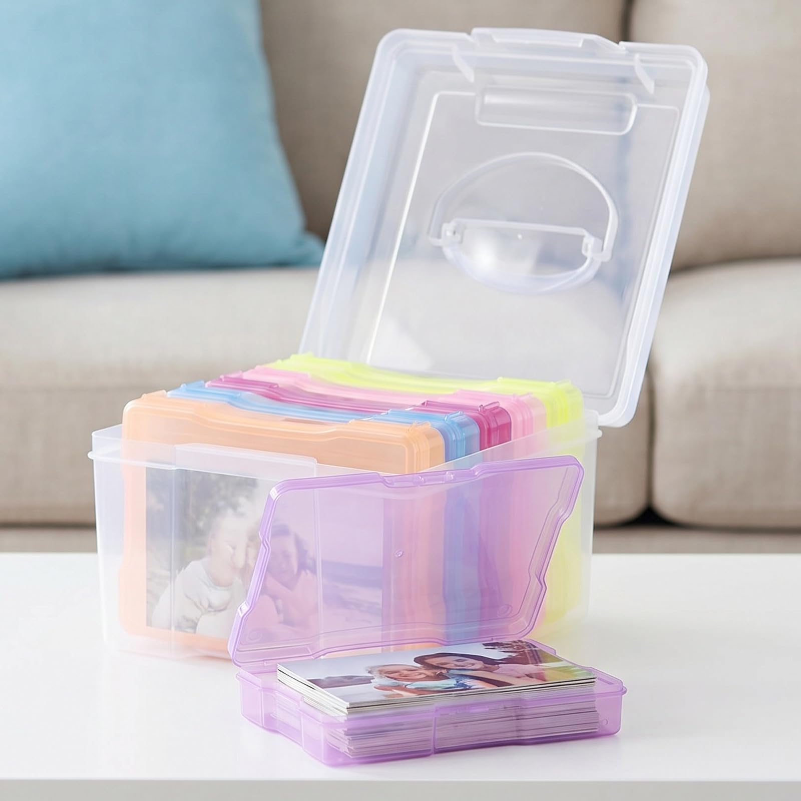 Lurrose Lot de 2 boîtes de rangement photo en plastique pour photos 10x15 cm - Organiseur - Boîte de rangement transparente pour graines et loisirs créatifs