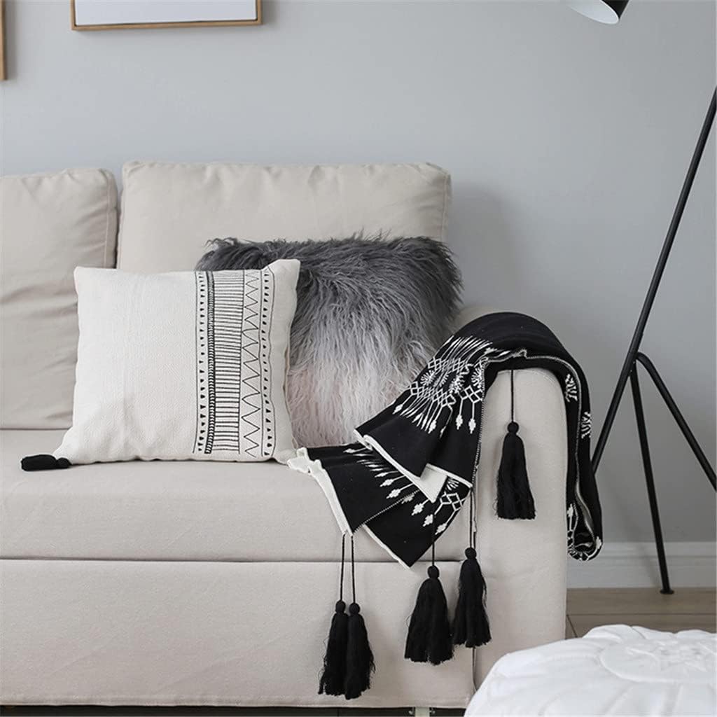 Minimalist Decor Sofa Geometric Black and White Tufted Tassel Pillowcase Christmas Pillow Case 45x45cm(Style B)