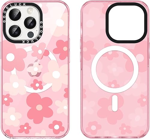 Cinysnt Cute Pink Flower Phone Case for iPhone 13 Pro Clear Magnetic Case 6.1", 