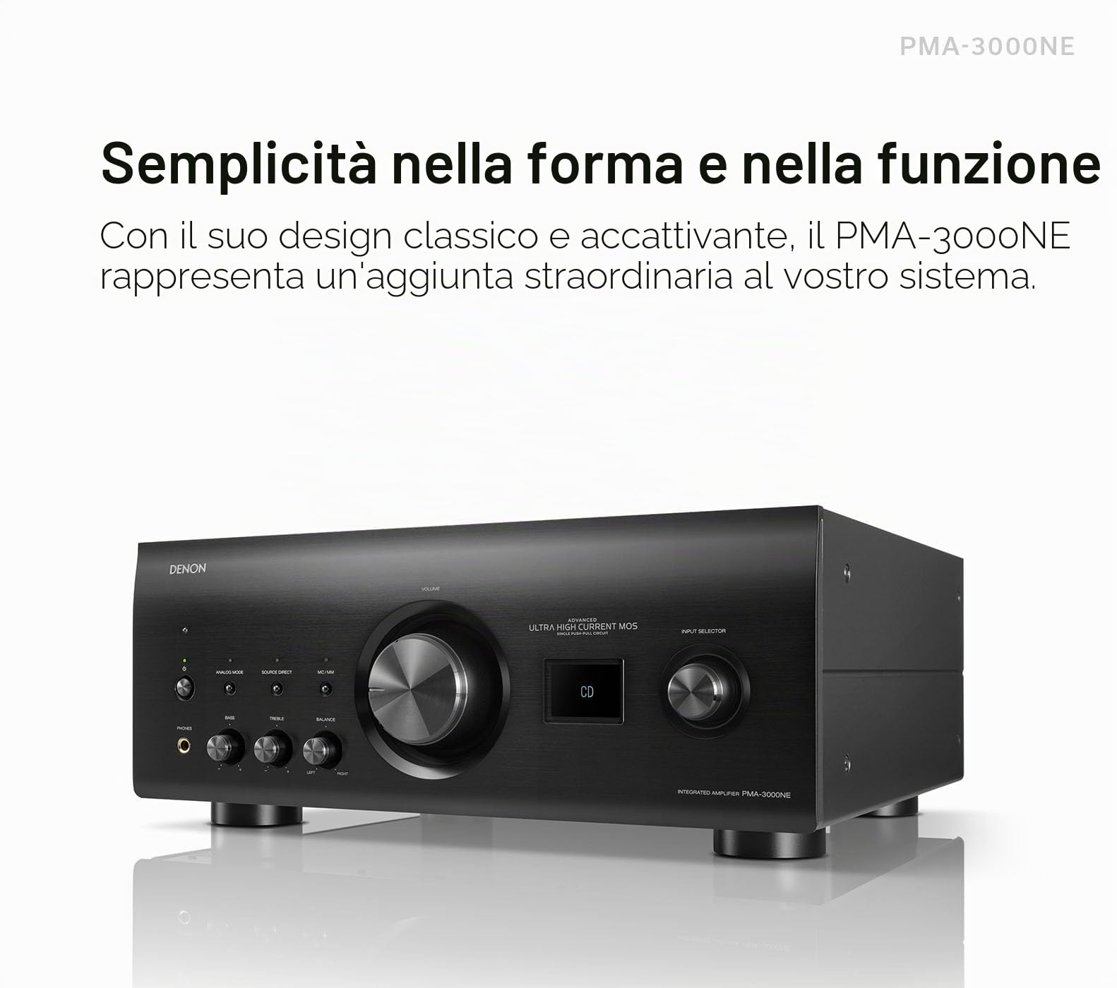 Denon Amplificatore integrato PMA-3000NE (80W x 2-Ch), argento, versatile amplificatore stereo domestico con elaborazione Ultra AL32 di settima generazione, preamplificatore phono MM/MC, modalità