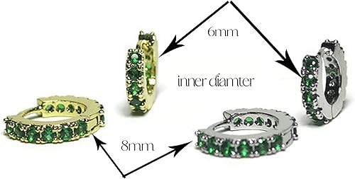 Vista 5 de Sterling Silver Emerald Cubic Zirconia Paved Small Huggie Hoop Earrings Nickel Free Lead Free Made In USA