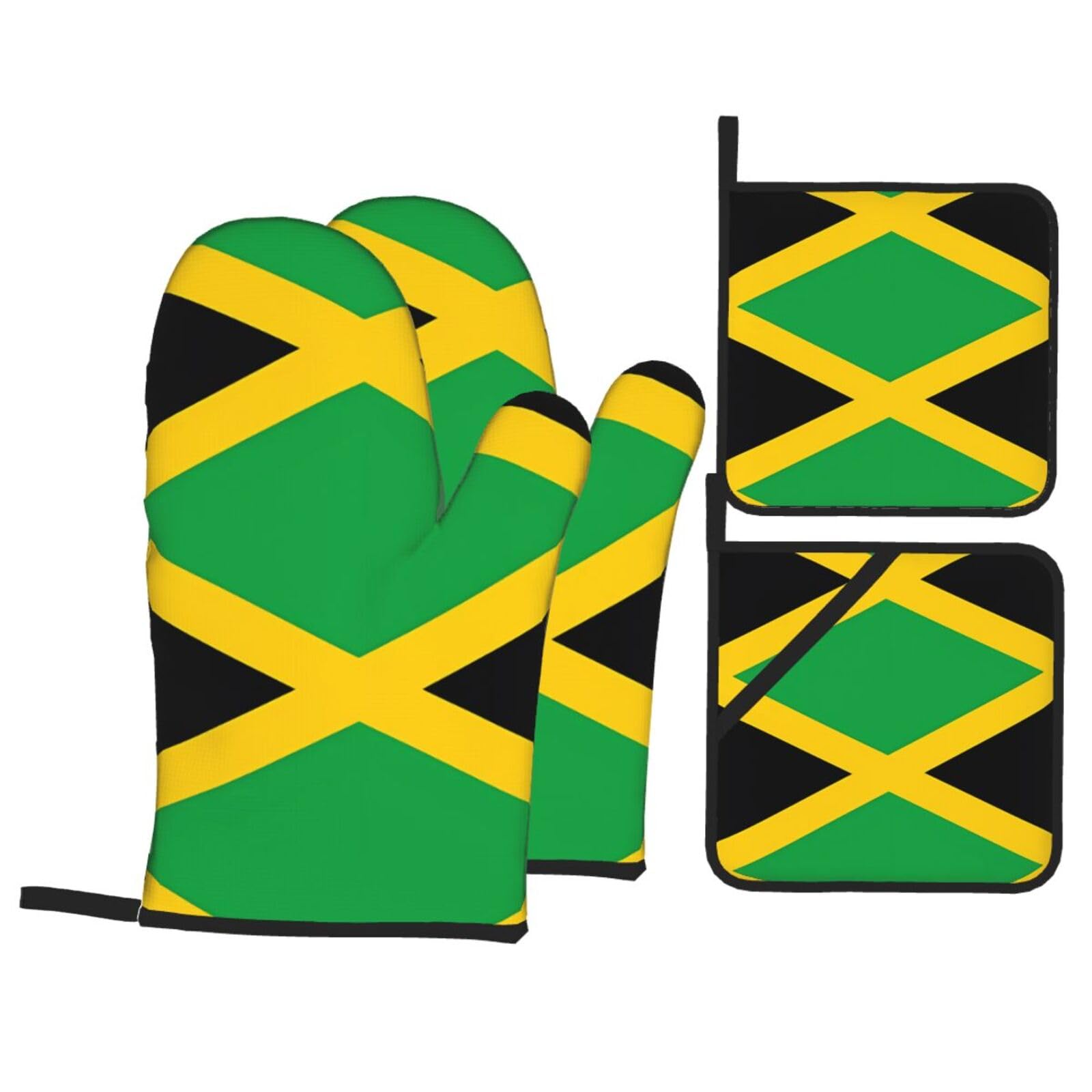 HJFCZH jamaica flag Prints Kitchen Throw Set: Durable Oven Layers with Waterproof Polyester – 4 Piece Heat Protection System