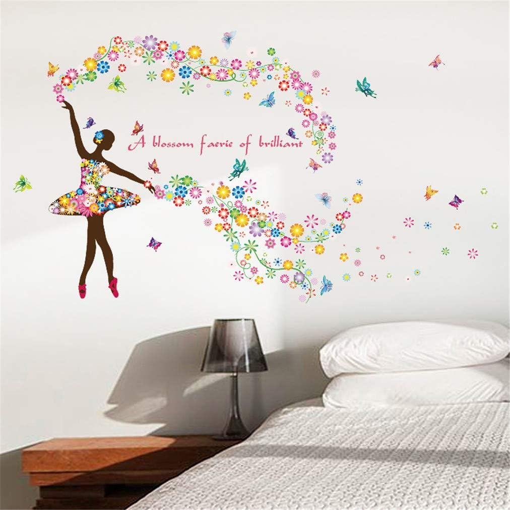 EWQHD Flor De Hadas Chica De Baile Etiqueta De La Pared De La Danza Aula Ventana De Fondo Adhesivos De Pared Para Niños Habitaciones Vinilo Decorativo Mariposa