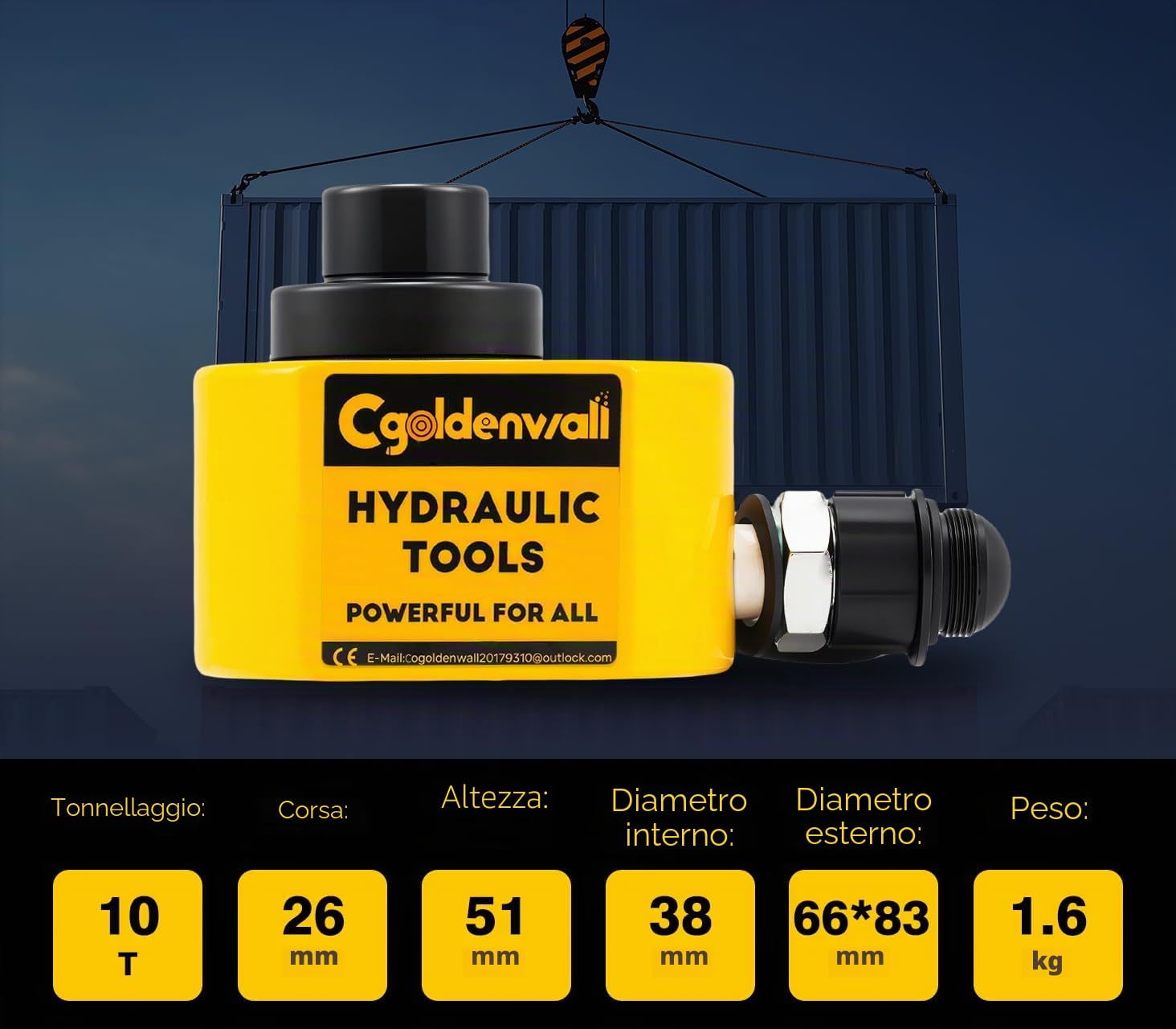 CGOLDENWALL DFPY-10T Martinetto Idraulico con Pompa CP-180 | Si Adatta a Spazi Ristretti, Funziona in Ogni Angolo per Sollevamento-Ideale per Industriale