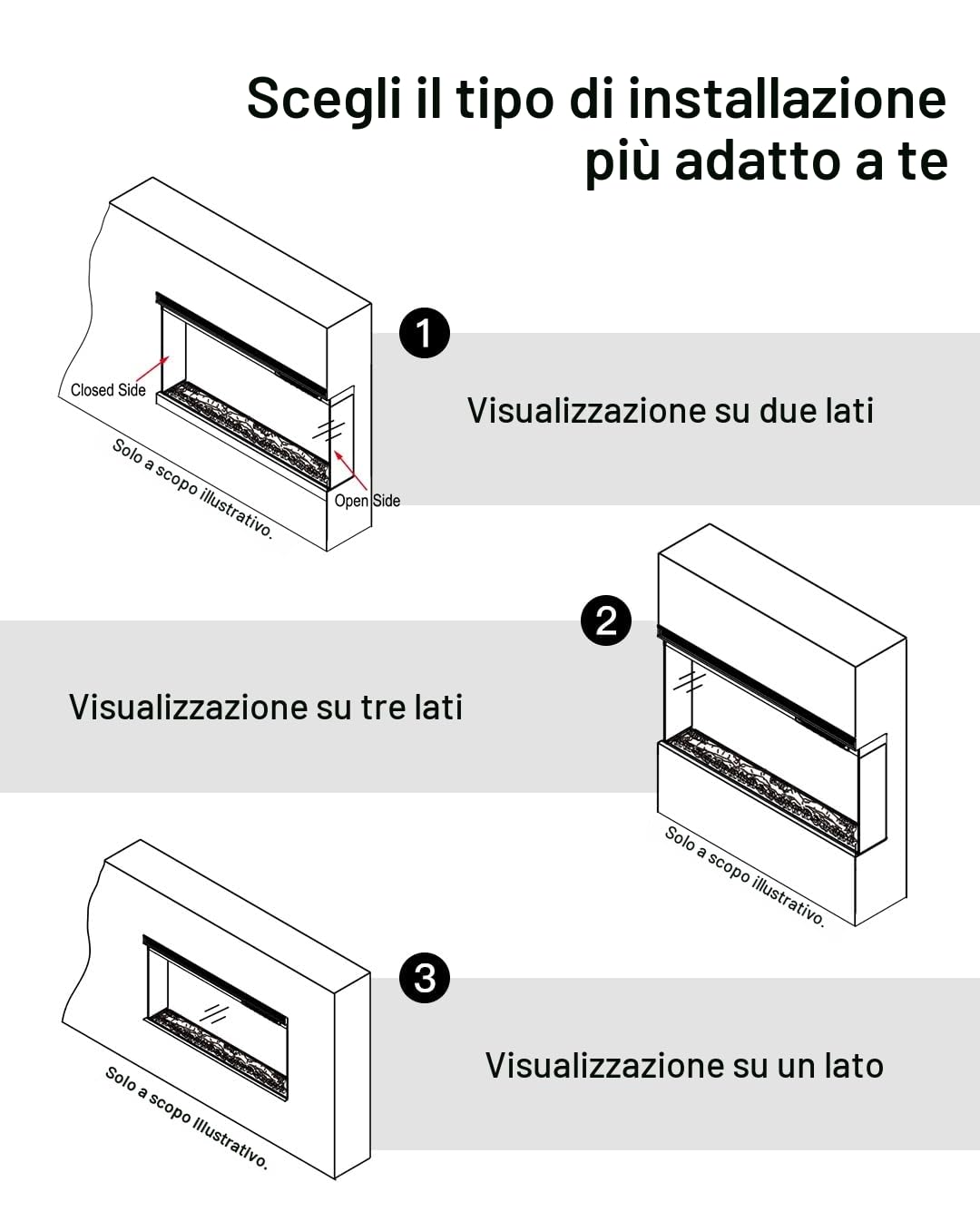 M.C.Haus Camino Elettrico di Lusso a 3 Lati con 3 Modalità di Installazione, Caminetto da Incasso su Parete Multimediale, Effetto Fiamma Elettrica con 9 Colori, 1800W, 127 cm/50", Nero
