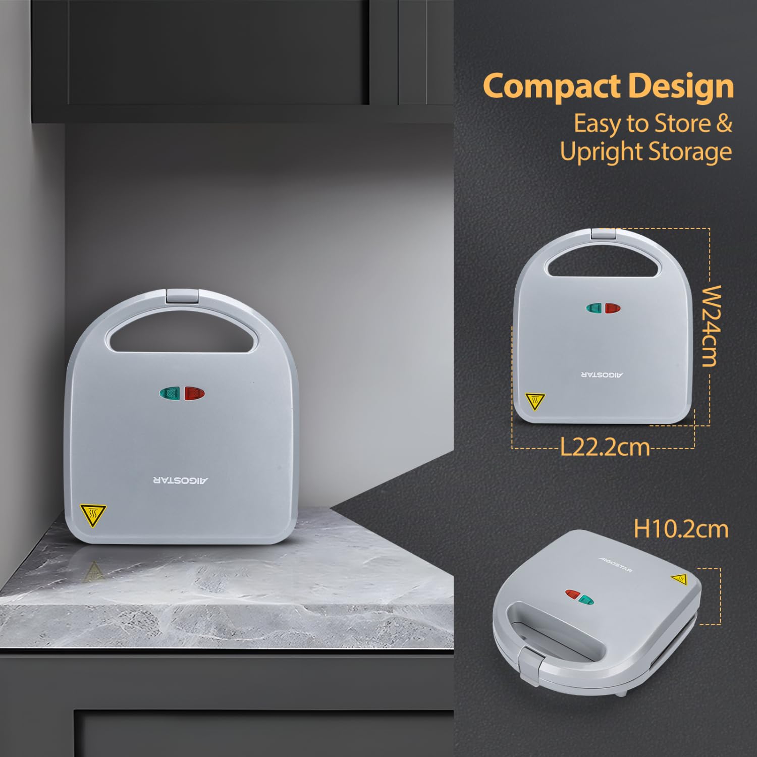 Aigostar Sandwichera 3 en 1: Sandwichera, Gofrera y Grill, 750W, 3 Placas Desmontables Antiadherentes e Intercambiables, Indicador Luminoso, Termostato, Gris, Grace