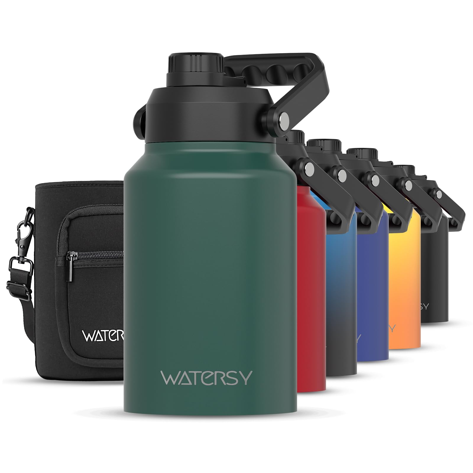 Half Gallon Insulated Water Bottle - 84 Oz Stainless Steel Jug With 3 Lids & Tactical Carrier Bag, Keeps Drinks Cold/Hot - Green - View #3