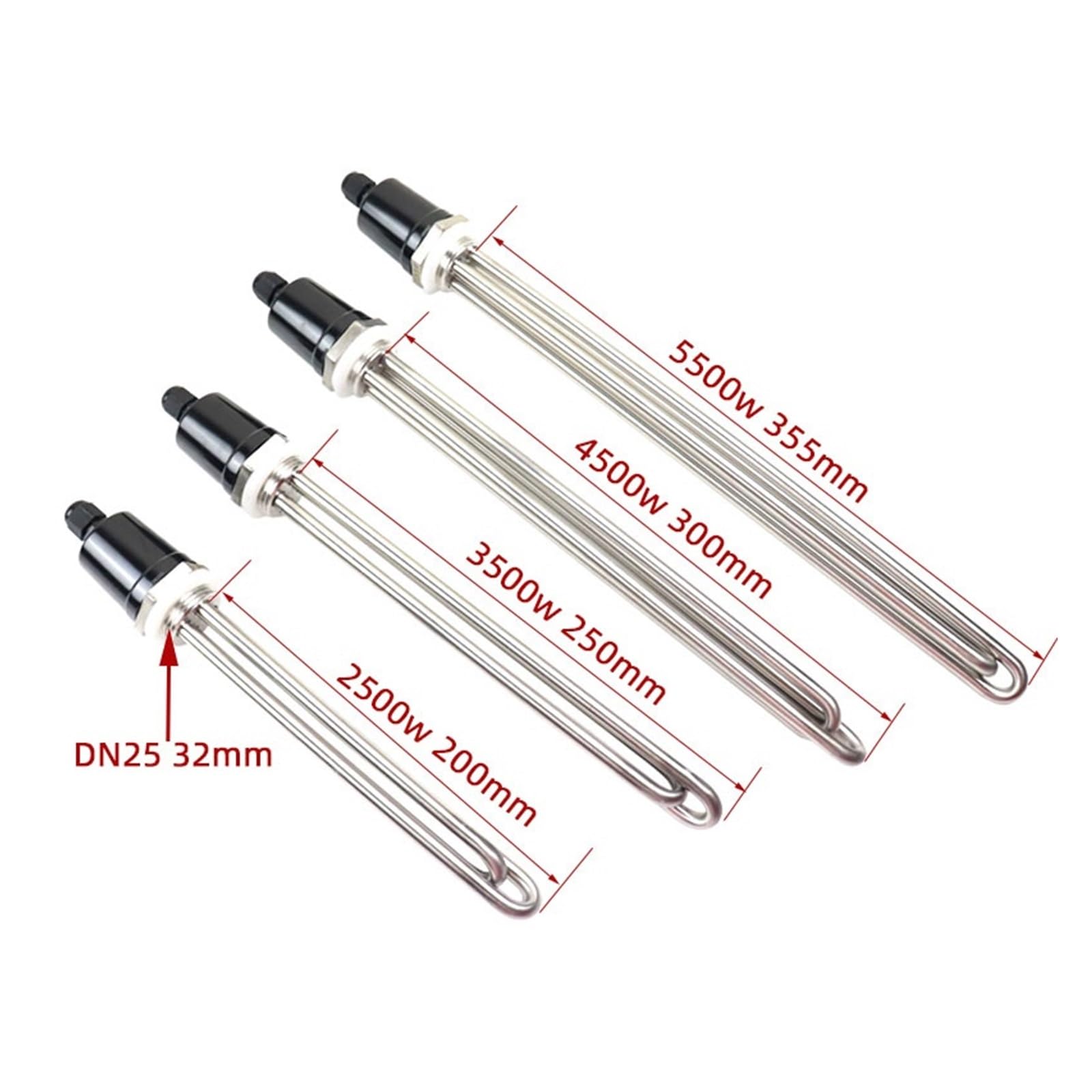 Élément chauffant à eau DN25 220 V, thermoplongeur SUS304, filetage BSP 32 mm, caloduc tubulaire, 2,5 kW/3,5 kW/4,5 kW/5,5 kW(Heater thread,220V 2.5KW)