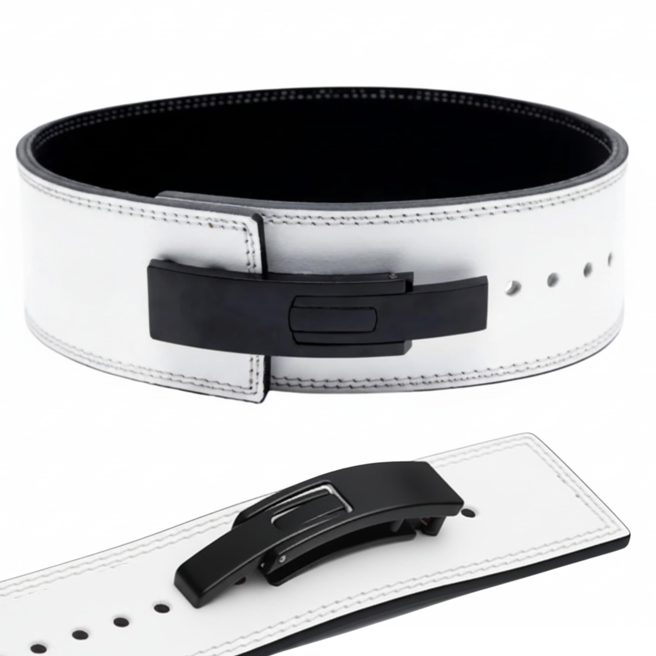 Aurion 10mm White Lever Belt for Men, 4-Inch Wide Gym Belt for Weight Lifting, Large Size, Black Fixed Lever, Strong Back Support, Deadlift Belt for Gym, Power Lifting, Gym Belt for Men & Women-image-12