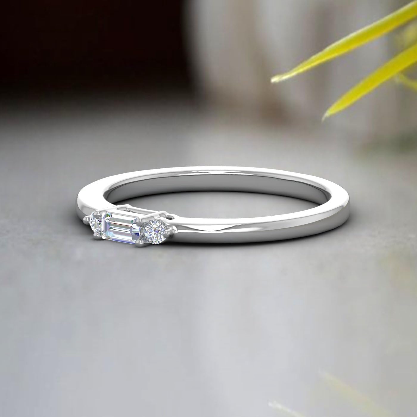 0.15 Carat Baguette Shape Blue Sapphire and Round White Diamond Wedding Band Ring in 10K Gold