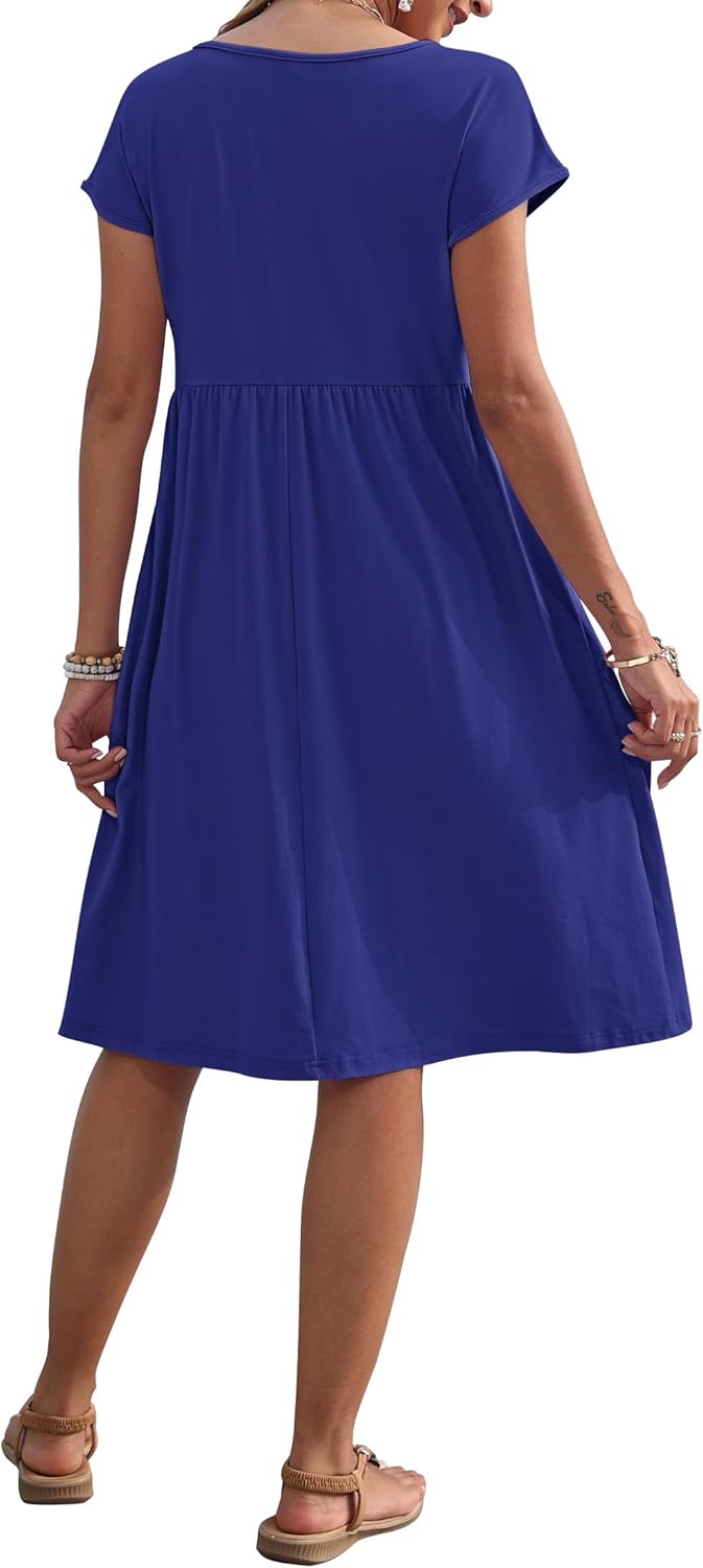 AUSELILY Women's Summer Short Sleeve Knee-Length Dresses Round Neck Loose Dress with Pockets 2026 New - Image 4