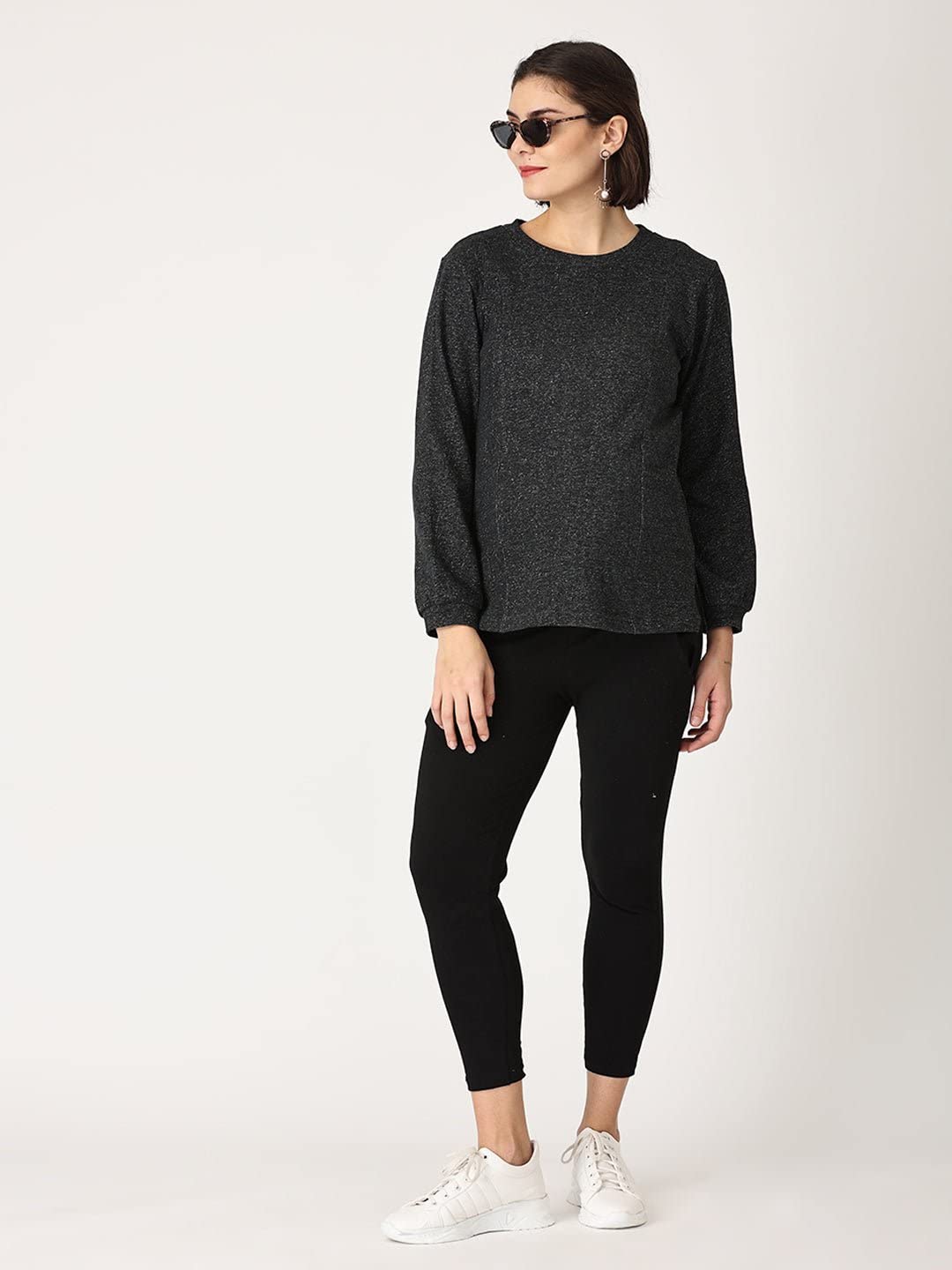 The Mom Store Maternity and Nursing French Terry Shimmered Sweatshirt | Concealed Zippers for Breastfeeding | Pre/Post Pregnancy | Black |M| 1