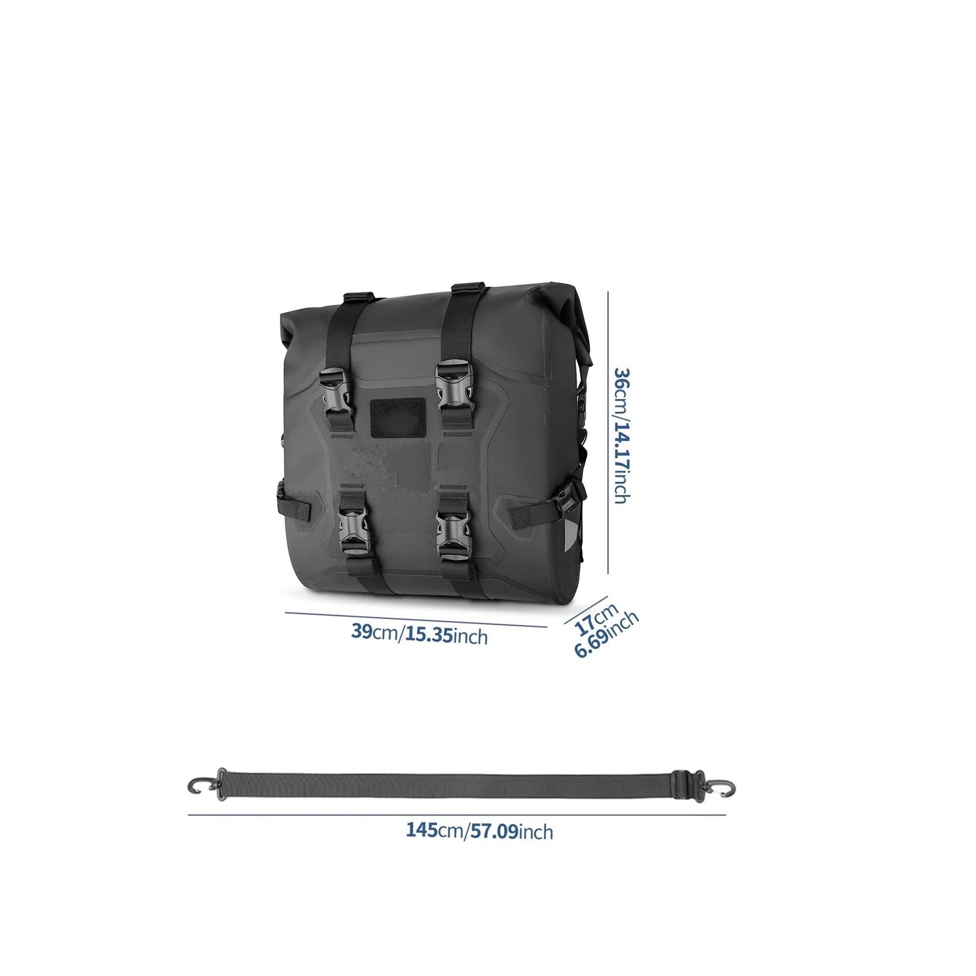 Borsa Posteriore Moto Borsa Laterale Per Moto 24L/48L Impermeabile A Sgancio Rapido Universale Chiusura Arrotolabile(Black-1 piece)
