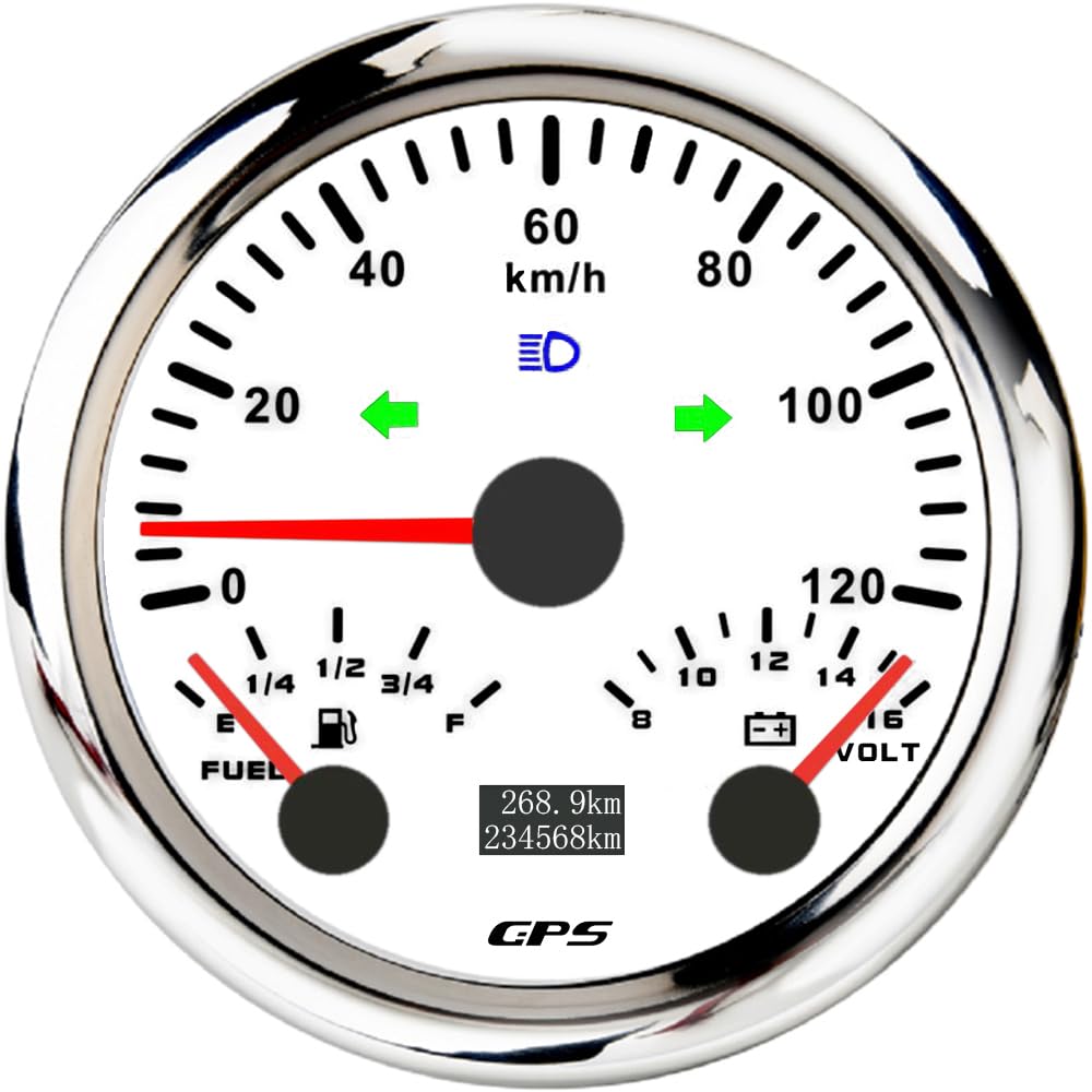 ELING Tachimetro GPS 85 mm 3 in 1 Tachimetro GPS 120 km/h con voltmetro livello carburante con retroilluminazione a 7 colori per camion furgoni