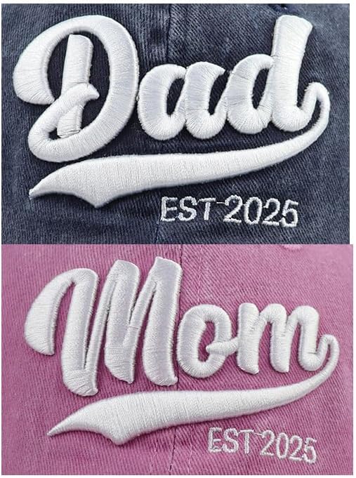 2PCS Mom and Dad EST 2025 2026 Hat, Adjustable 3D Embroidered New Parents Gifts Baseball Cap - Image 6
