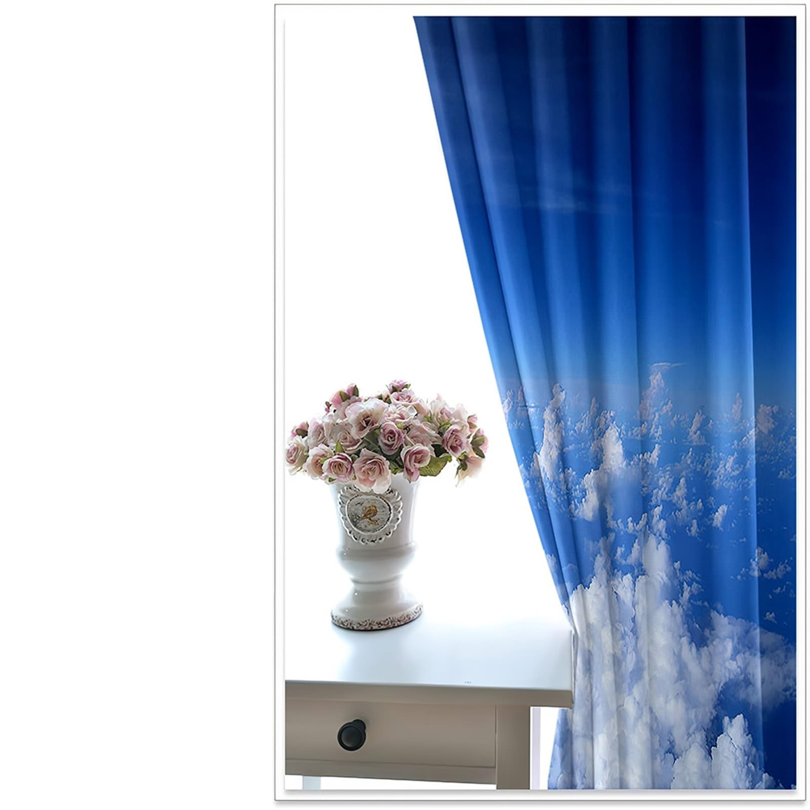 Rideau Occultant Thermiques, Ciel Bleu et Nuages Blancs Rideaux Salon Moderne Occultant Rideau Chambre, Bleu Blanc, 214x183cm