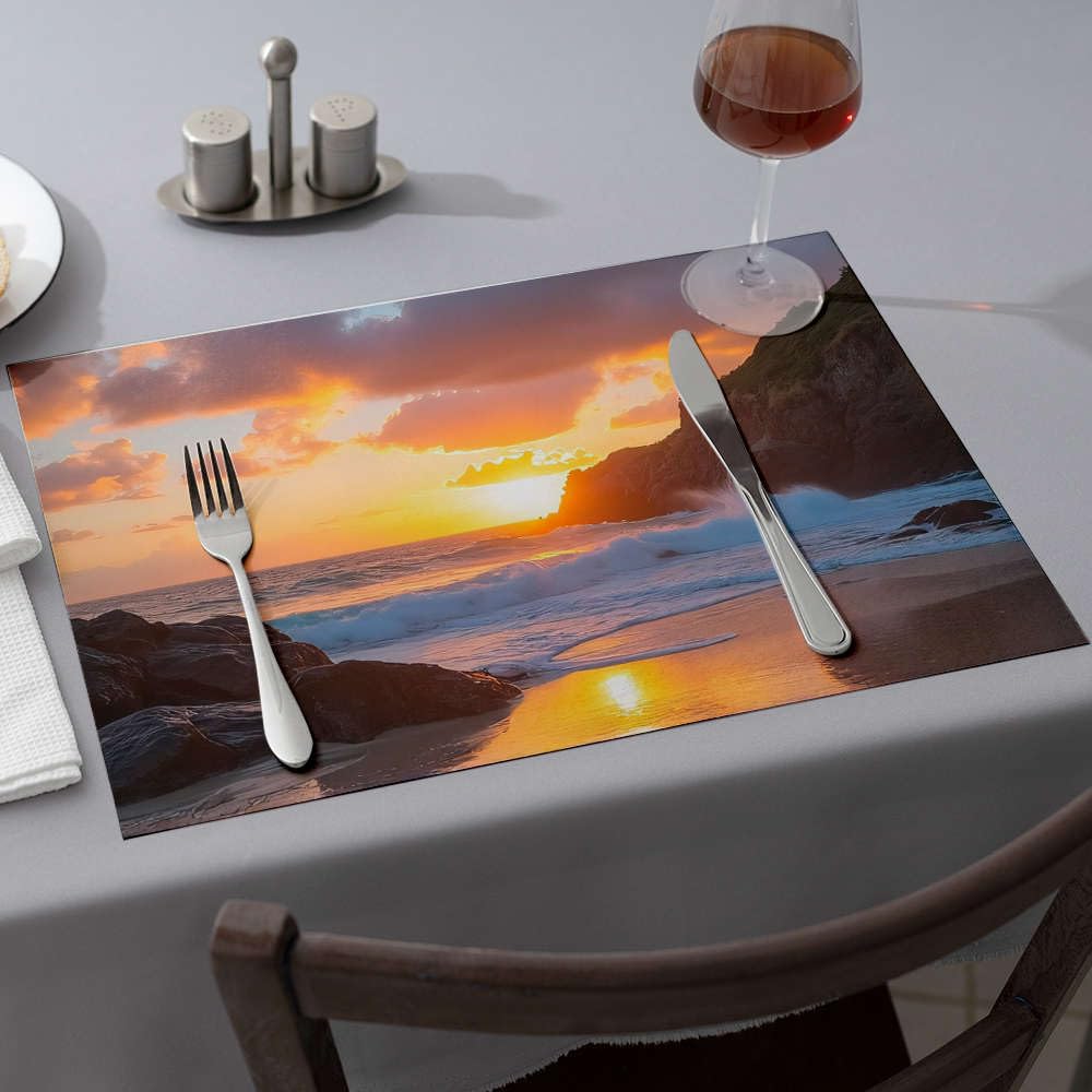 Set de table rose coucher de soleil et vague en silicone pour comptoir de cuisine x6