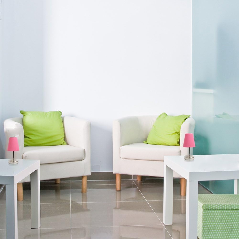 Simple Designs LT2013-PNK-2PK Mini Basic 2 Pack Sand Nickel Table Lamp with Fabric Shade Set, Pink, 2 Count