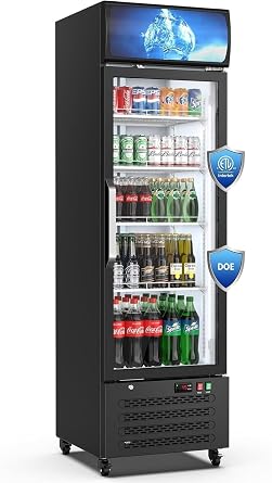 14.8 Cu Ft ETL & DOE Certified Commercial Merchandiser Refrigerator for Beverage,Glass Door Upright Display Fridge with Front LED Light,Large Freestanding Business Cooler for Shop,Restaurant,etc