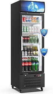 14.8 Cu Ft ETL & DOE Certified Commercial Merchandiser Refrigerator for Beverage,Glass Door Upright Display Fridge with Front LED Light,Large Freestanding Business Cooler for Shop,Restaurant,etc
