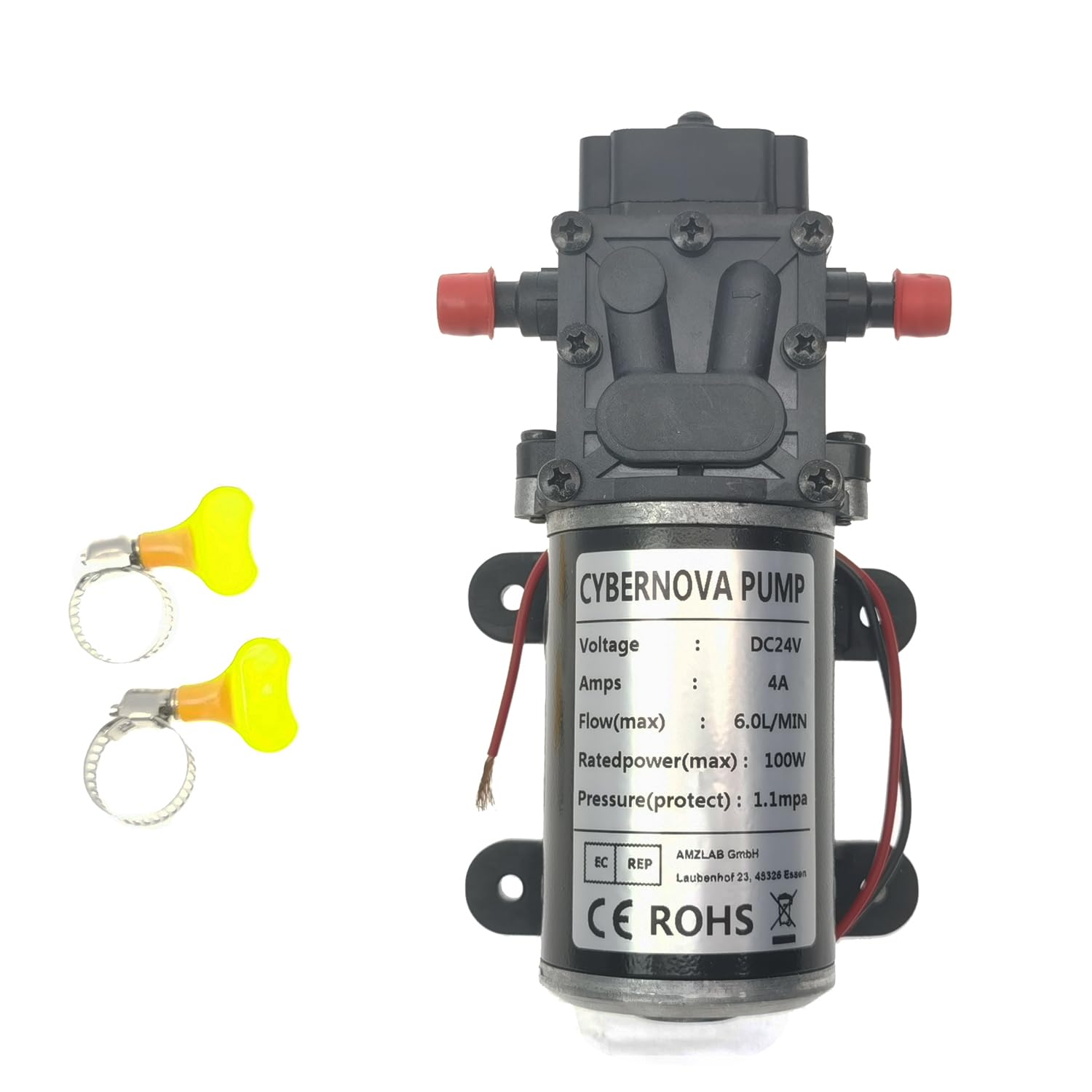 CYBERNOVA DC24V 6L/MIN Rückfluss-Membranpumpe Selbstansaugende Wasserpumpe mit geringem Geräuschpegel für Kühlung/Staubentfernung/Garten- und Wohnmobilreinigung/Bewässerung/Sprühung (15-24-HA)