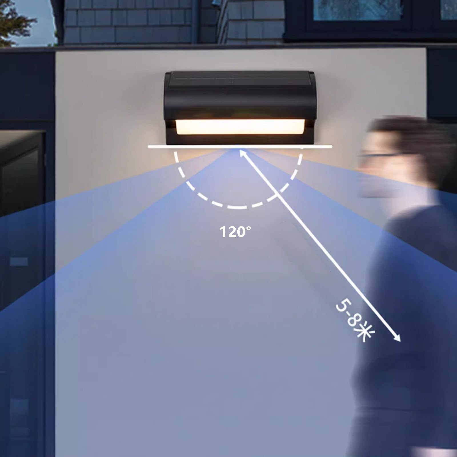 Zewnętrzna lampa ścienna LED solarna lampa ścienna z pilotem oświetlenie ścienne z czujnikiem ruchu, nowoczesna lampa ścienna akrylowa na taras, korytarz, garaż (1 sztuka)