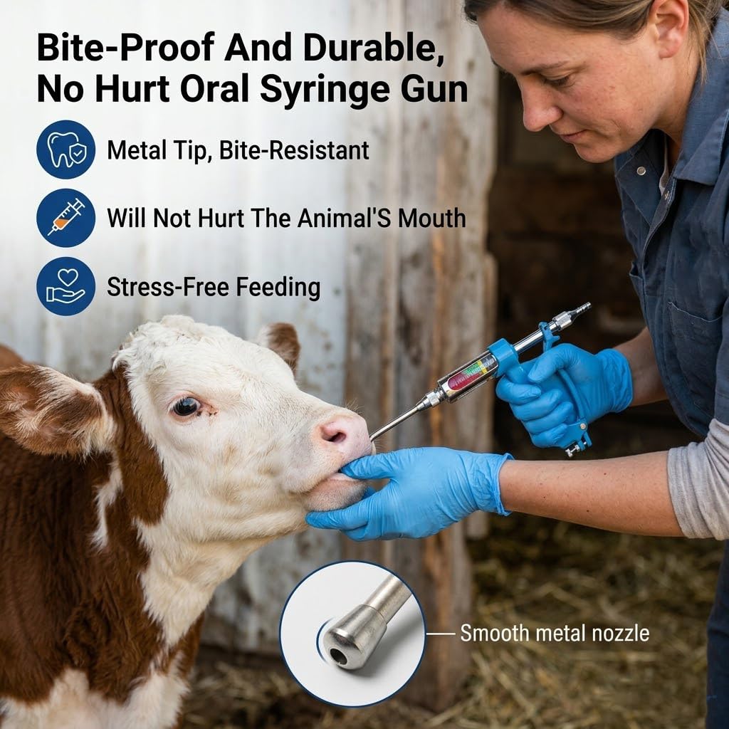 Pistola de empapado continuo resistente de 30 ml, compatible con sistemas de admisión de ovejas, caballos y cerdos, cubo de alimentación continua ajustable para mantenimiento de granjas