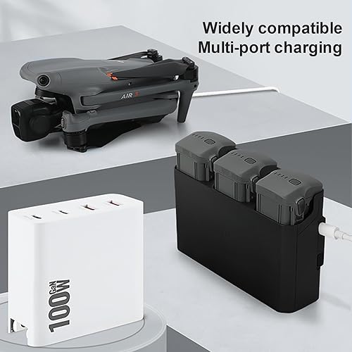 Miniatura 3 de RCstyle Adaptador de corriente para dron, cargador GaN de 100 W, 4 puertos, PD dual (100 W30 W) y cargador rápido de puerto QC3.0, adecuado para DJI